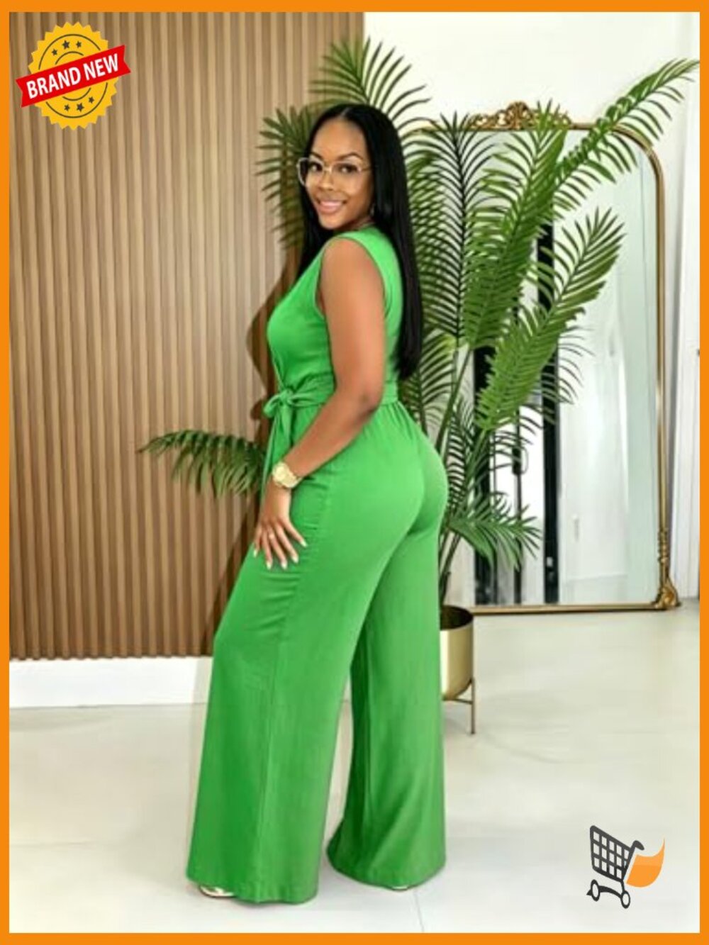 Womens Casual V-Neck Sleeveless Tie Waist Wide Leg Romper Jumpsuit - Picture 2 of 7